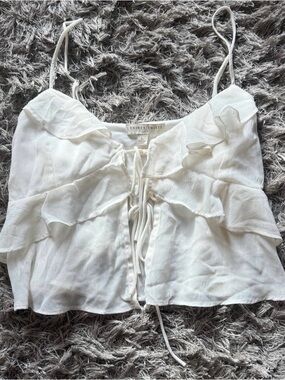 Source Unknown White Ruffle Tie-Front Cami